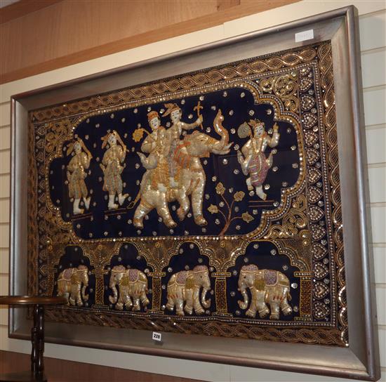 An Indian figural on velvet, sequin applique panel